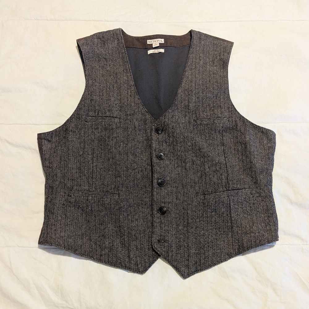 Merona Brown Grey Tweed Button-Up Women's Vest, L